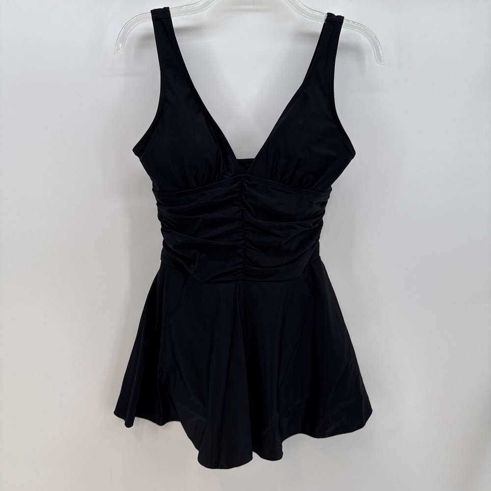 SHEKINI Swimsuit Women's Medium‎ Black Solid Ruffled Skirt Stretch Comfort